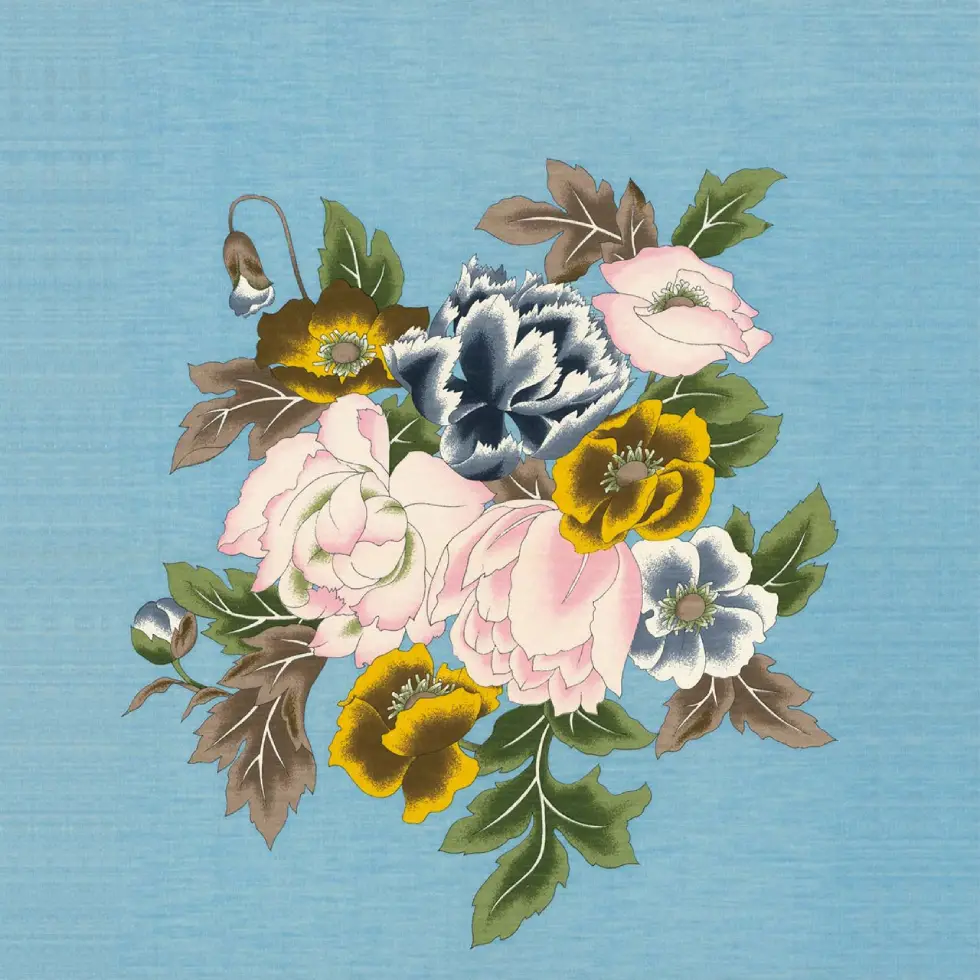 絲巾 牡丹花圖案，粉紅色底