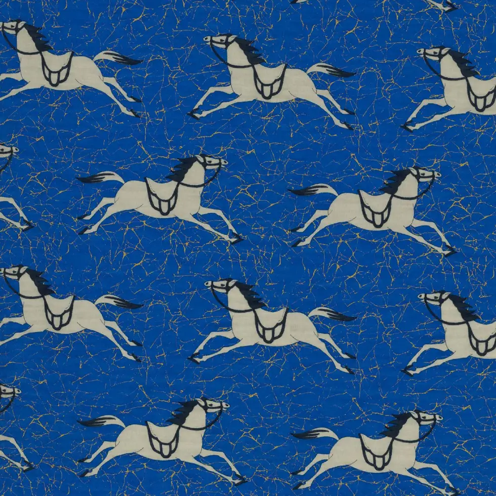 絲巾 馬圖案，藍色底