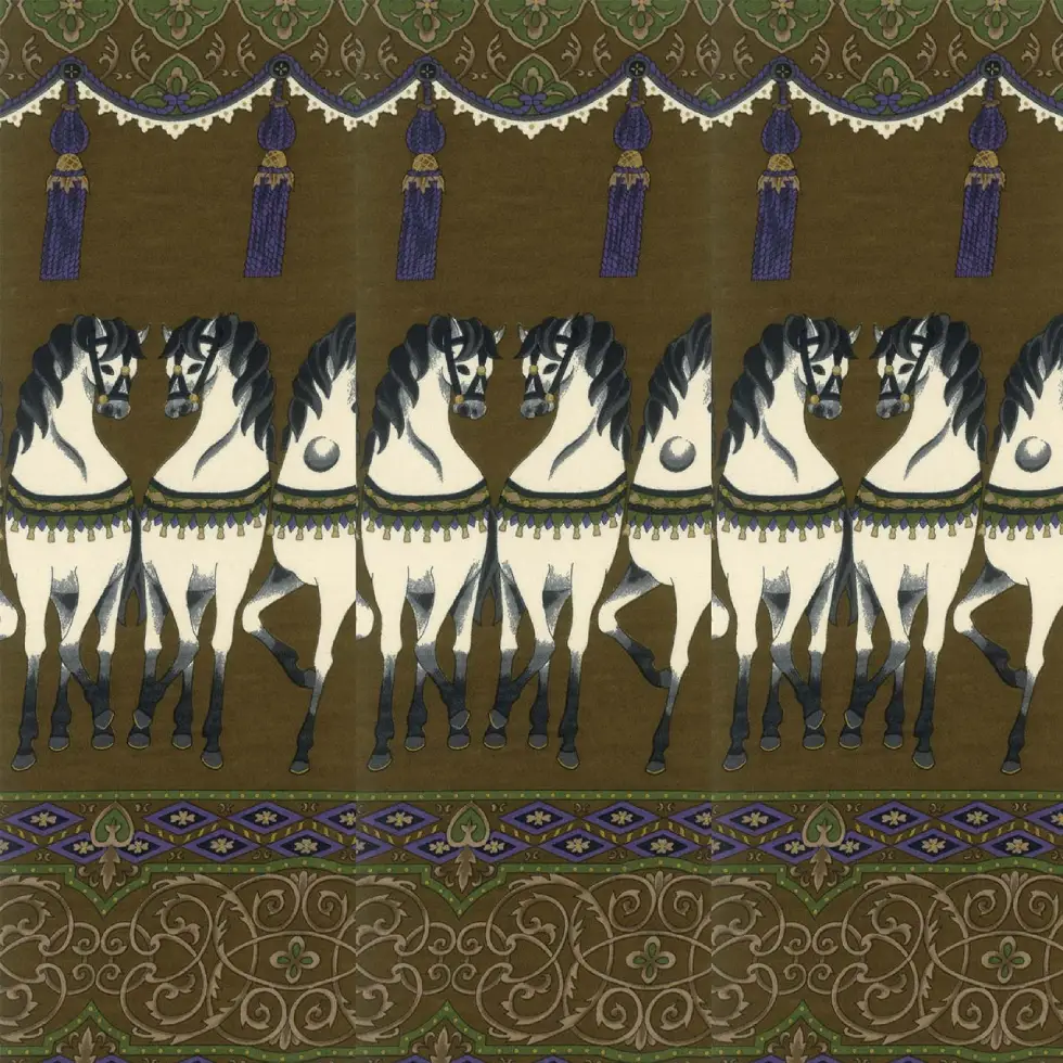 絲巾 馬圖案，咖啡色底