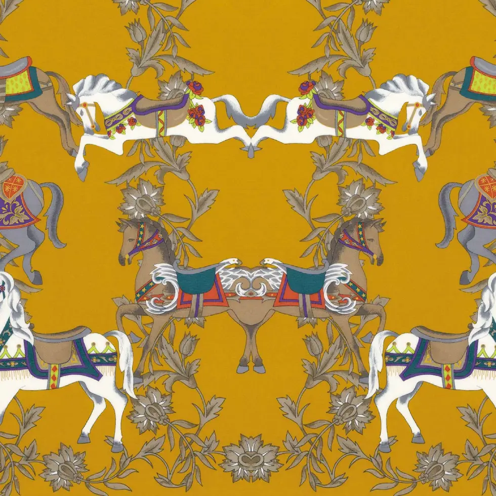 絲巾 馬圖案，黃色底