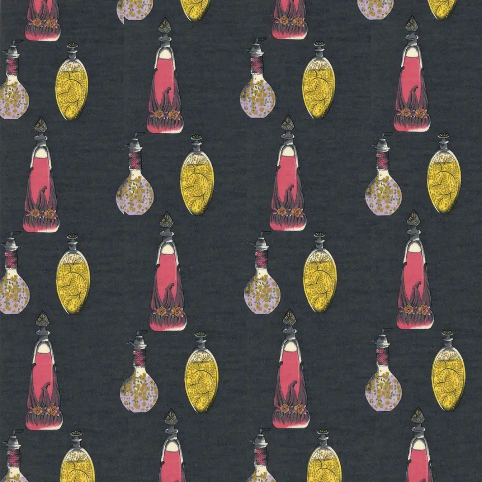 絲巾 香水瓶圖案，黑色底