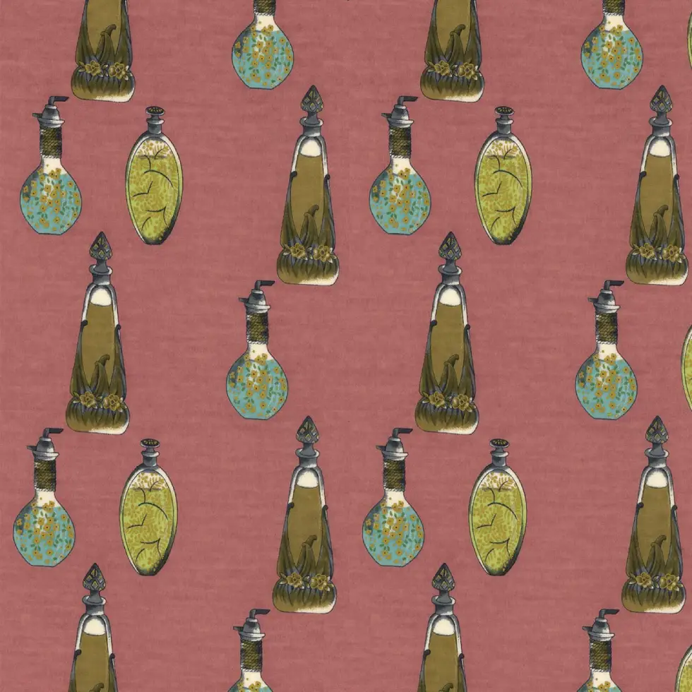 絲巾 香水瓶圖案，粉紅底