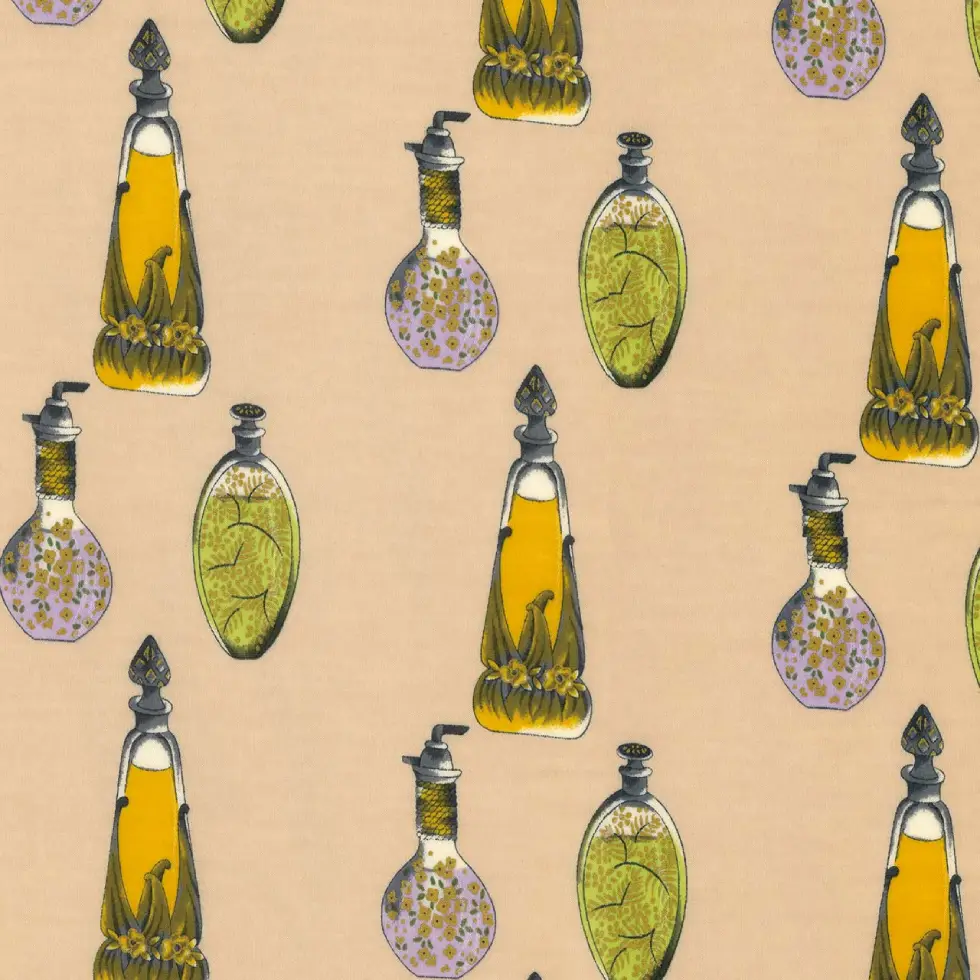 絲巾 香水瓶圖案，黃色底